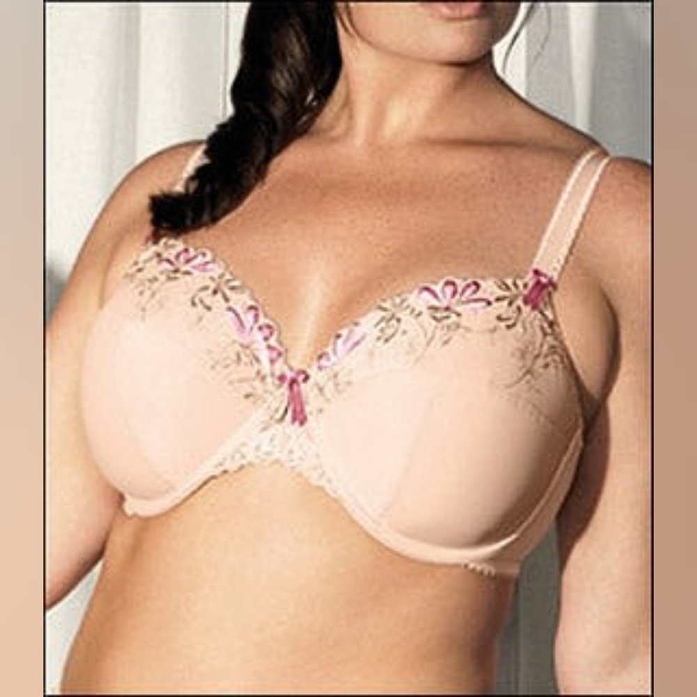 Elomi Cleo Full Coverage Underwire Bra Beige with Pink Embroidery 36FF (36H)